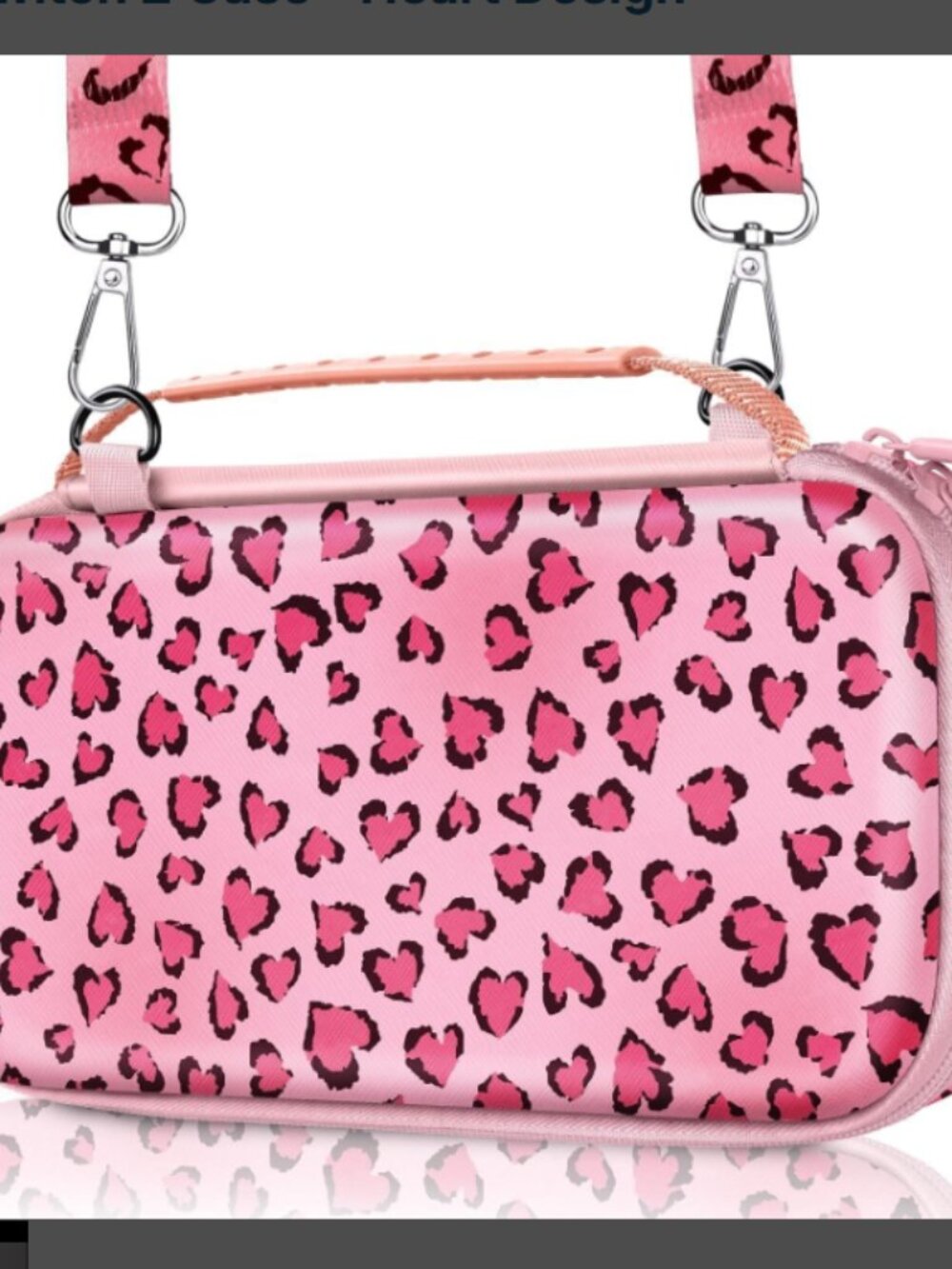 Gurgitat Nintendo Switch 2 2025 - Pink Heart Leopard Carrying Case W/ Strap